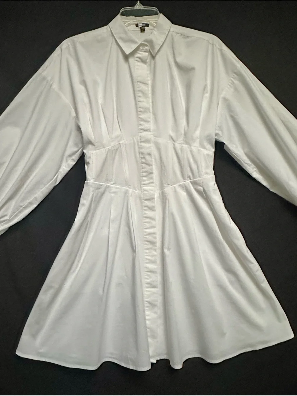 Express Fit & Flare Shirt Dress Pocket Mini corset-style waist balloon Sleeve XS